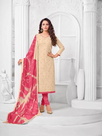 Simple And Elegant Looking Designer Straight Suit Is Here In Beige Color Paired With Pink Colored bottom And Dupatta. Its Top Is Fabricated On Modal Silk Paired With Cotton Bottom and Fancy Chiffon Dupatta. 