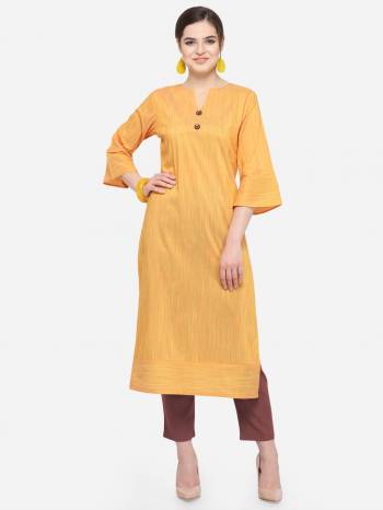 Add This Pretty Kurti To Your Wardrobe In Musturd Yellow Color. This Readymade Kurti Is Fabricated On Cotton Silk. It Is Light In Weight And Easy To Carry All Day Long .