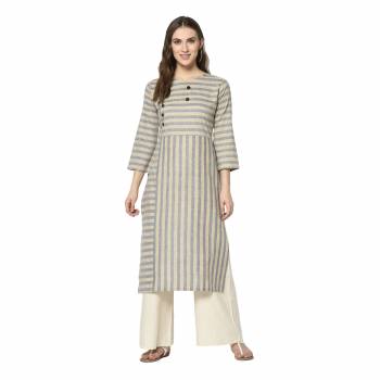 For Your Casual Wear, Grab This Pretty Readymade Straight Kurti In Grey Color Fabricated On Cotton. This Kurti Can Be Paired With Same Or Contrasting Colored Pants, Leggings Or Plazzo.