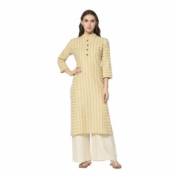 For Your Casual Wear, Grab This Pretty Readymade Straight Kurti In Light Yellow Color Fabricated On Cotton. This Kurti Can Be Paired With Same Or Contrasting Colored Pants, Leggings Or Plazzo.