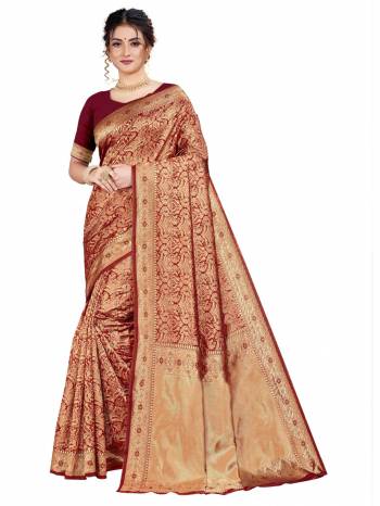 Celebrate This Festive Season With Beauty And Comfort Wearing This Designer Silk Based Saree In Maroon Color. This Saree And Blouse Are Fabricated on Art Silk Beautified With Heavy Weave. 