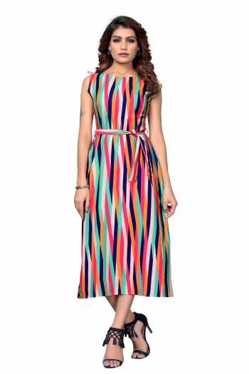 Here Is A Pretty Tunic Patterned Readymade Kurti In Multi Color Fabricated On Crepe. This Pretty Kurti Is Beautified With Prints And Can Be Wore As A One Piece And Also Can Be Paired With Bottom. 