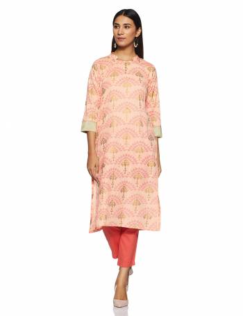 For Your Casual Or Semi-Casual Wear, Grab This Readymade Kurti In Peach Color Beautified With Prints And Work. This Kurti Is Light Weight And Available In All Regular Sizes.