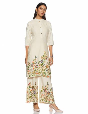 For Your Casual Or Semi-Casual Wear, Grab This Readymade Kurti In Off-White Color. This Kurti Is Light Weight And Available In All Regular Sizes.