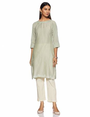 Simple And Elegant Looking Regular Wear Readymade Kurti Is Here In Light Pastel Green Color Paired With Off-White Colored Bottom. This Kurti Is Light In Weight And Its Fabric Is Durable And Easy To Care For. 