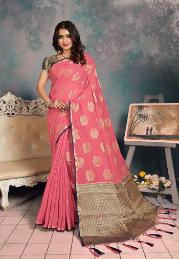 Shine Bright Wearing This Rich Silk Based Designer Saree In?Pink Color. This Saree Is Fabricated On Chanderi Silk Paired With Art Silk Fabricated Blouse. It Is Beautified With Heavy Detailed Weaved Giving An Attractive Look?