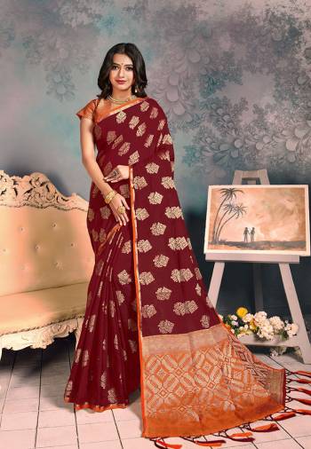 Shine Bright Wearing This Rich Silk Based Designer Saree In?Maroon Color. This Saree Is Fabricated On Chanderi Silk Paired With Art Silk Fabricated Blouse. It Is Beautified With Heavy Detailed Weaved Giving An Attractive Look?