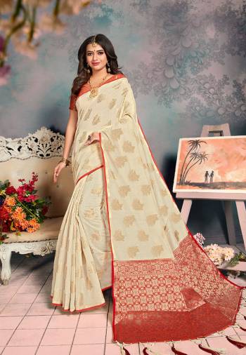 Shine Bright Wearing This Rich Silk Based Designer Saree In?Off-White Color. This Saree Is Fabricated On Chanderi Silk Paired With Art Silk Fabricated Blouse. It Is Beautified With Heavy Detailed Weaved Giving An Attractive Look?