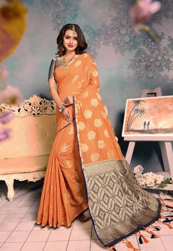 For A Proper Traditional Look, Grab This Pretty Designer Saree In?Orange Color. This Saree Is Chanderi Silk Based Beautified With Detailed Attractive Weave Paired With Art Silk Fabricated Blouse. Buy Now.