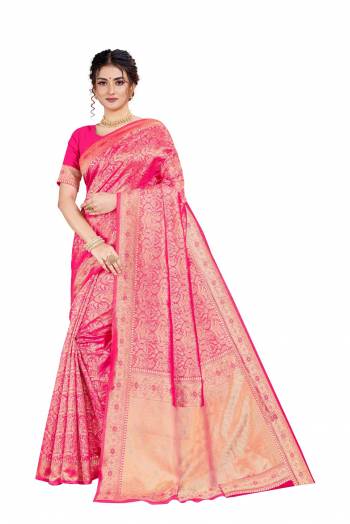 Here Is An Attractive Looking Heavy Weaved Designer Saree In Dark Pink Color. This Saree and Blouse Are Fabricated On Art Silk Beautified With Detailed Weave. Buy Now.