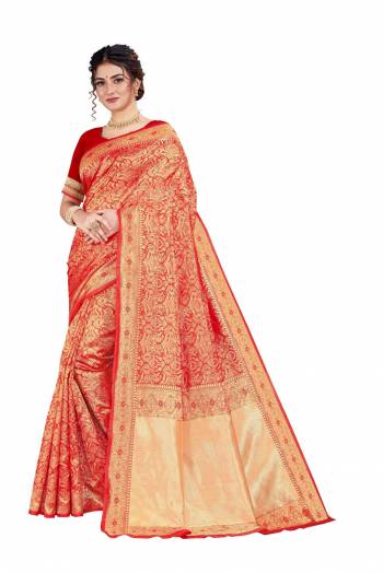 Celebrate This Festive Season With Beauty And Comfort Wearing This Designer Silk Based Saree In Red Color. This Saree And Blouse Are Fabricated on Art Silk Beautified With Heavy Weave. 