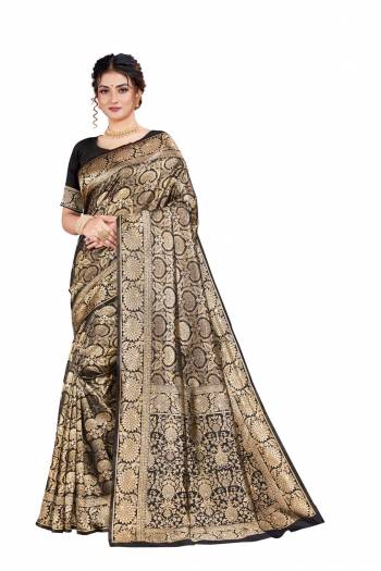 Here Is An Attractive Looking Heavy Weaved Designer Saree In Black Color. This Saree and Blouse Are Fabricated On Art Silk Beautified With Detailed Weave. Buy Now.