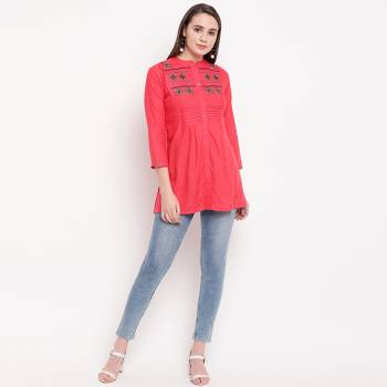 Be It Your College, Home Or Work Place, This Top Is Suitable For All In Pink Color. It IS Fabricated On Rayon And Can Be Paired With Denims. 