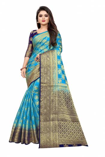 Grab This Beautiful Designer Weaved Saree In Blue color Paired With Royal Blue Colored Blouse. This Saree And Blouse Are Fabricated On Art Silk Which Also Gives A Rich Look To Your Personality. 