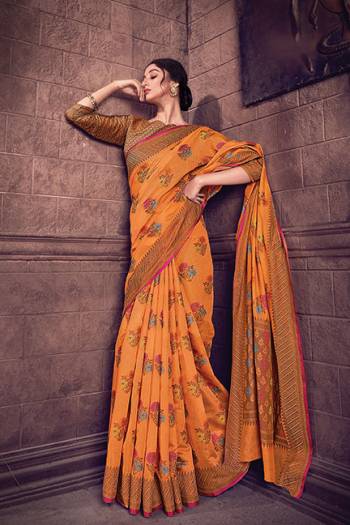 Look Pretty In This Orange Peach Colored Designer Saree. This Saree And Blouse Are Fabricated On Cotton Handloom Beautified With Weave. Buy Now.