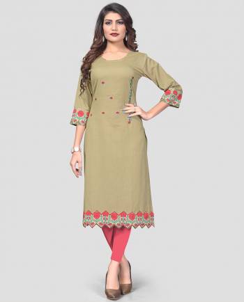 Add This Pretty Simple Kurti To Your Wardrobe In Olive color Fabricated On Flex Cotton. This Readymade Kurti Is Suitable For Daily Or Office Wear.