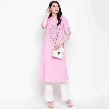 For Your Casual Or Semi-Casuals, Grab This Simple Readymade Straight Kurti In Light Pink Color Fabricated On Cotton. Its Fabric Is soft Towards Skin And Esnures Superb Comfort All Day Long.