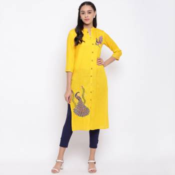 Grab This Readymade Kurti In Yellow Color For Your Casual Or Semi-Casual Which Is Fabricated On Slub Cotton. This Kurti Is Light In Weight And Also Its Fabric Ensures Superb And Its Easy To Care For.