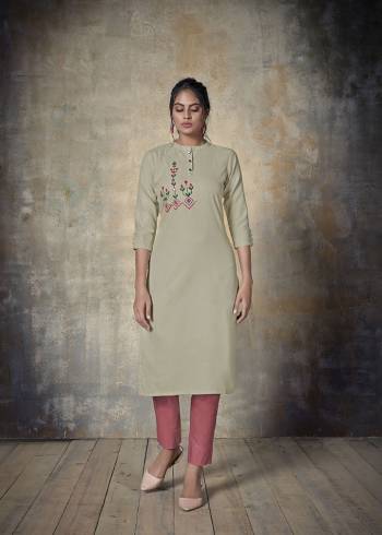 Grab This Readymade straight Kurti In Cream Color Fabricated On Cotton. It Is Beautified With Thread Embroidery And Available In All Regular Sizes. 