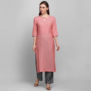 Grab This Simple And Elegant Readymade Pair Of Kurti and Plazzo In Pink And Dark Grey Color. This Pretty Pair Is Fabricated On Rayon Beautified With Lining Prints. It Is Light In Weight And Easy To Carry All Day Long. 