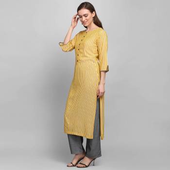 For Your Casual Or Semi-Casual Wear, Grab This Simple And Elegant Looking Readymade Pair Of Kurti and Plazzo In Yellow And Dark Grey. This Pair Is Rayon Based Which Is Soft Towards Skin And Ensures Superb Comfort All Day Long. 