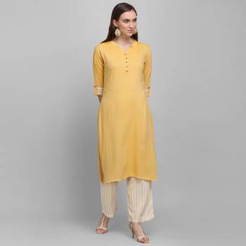 For Your Casual Or Semi-Casual Wear, Grab This Simple And Elegant Looking Readymade Pair Of Kurti and Plazzo In Yellow And Grey. This Pair Is Rayon Based Which Is Soft Towards Skin And Ensures Superb Comfort All Day Long. 