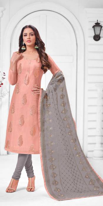 Simple And Elegant Looking Designer Straight Suit Is Here In Dusty Pink Color Paired With Grey Colored bottom And Dupatta. Its Top Is Fabricated On Modal Silk Paired With Cotton Bottom and Orgenza Dupatta.