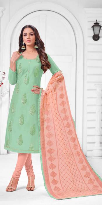 Simple And Elegant Looking Designer Straight Suit Is Here In Sea Green Color Paired With Peach Colored bottom And Dupatta. Its Top Is Fabricated On Modal Silk Paired With Cotton Bottom and Orgenza  Dupatta.