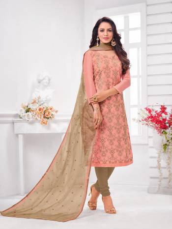 Simple And Elegant Looking Designer Straight Suit Is Here In Pink Color Paired With Brown Colored bottom And Dupatta. Its Top Is Fabricated On Modal Silk Paired With Cotton Bottom and Orgenza Dupatta.