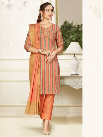 Simple And Elegant Looking Designer Straight Suit In Light Orange Color. Its Top, Bottom And Dupatta Are Fabricated On Cotton Beautified With Prints. Its Fabric Ensures Superb Comfort All Day Long. 