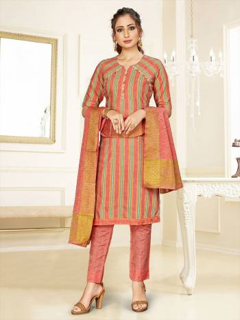 Simple And Elegant Looking Designer Straight Suit In Dark Peach Color. Its Top, Bottom And Dupatta Are Fabricated On Cotton Beautified With Prints. Its Fabric Ensures Superb Comfort All Day Long. 