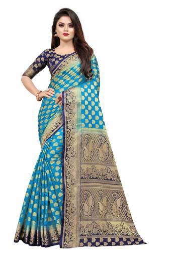 Grab This Beautiful Designer Weaved Saree In Blue color Paired With Royal Blue Colored Blouse. This Saree And Blouse Are Fabricated On Art Silk Which Also Gives A Rich Look To Your Personality. 