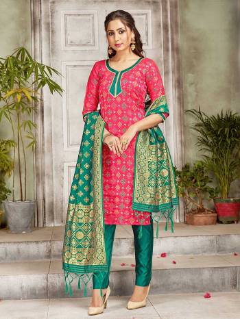 Grab This Pretty Designer Straight Suit In Pink and Sea Green Color. Its Top, Bottom And Dupatta Are Fabricated On Banarasi Art Silk Beautified With Weave. Its Fabric and Color Gives A Rich Look To Your Perosnality. 