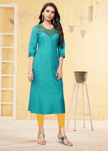 Simple And Elegant Looking Readymade Kurti Is Here For Your Semi-Casual Wear In Blue Color. This Kurti Is Fabricated On Viscose Slub Beautified With Thread Work. 