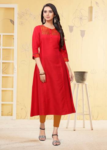 Simple And Elegant Looking Readymade Kurti Is Here For Your Semi-Casual Wear In Red Color. This Kurti Is Fabricated On Viscose Slub Beautified With Thread Work. 