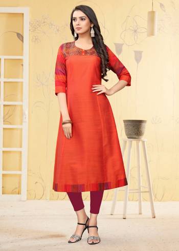 Simple And Elegant Looking Readymade Kurti Is Here For Your Semi-Casual Wear In Orange Color. This Kurti Is Fabricated On Viscose Slub Beautified With Thread Work. 