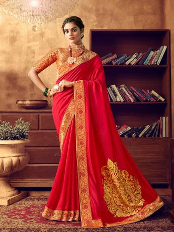 Celebrate This Festive Season In Beautiful Royal Look Wearing this Designer Saree In Red Color. This Pretty Saree Is Fabricated On Art Silk paired With Jacquard Silk Fabricated Blouse. It Color and Fabric Gives A Rich Look To Your Personality. 