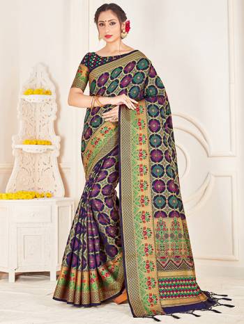 Catch All The Limelight Wearing This Pretty Designer Weaved Saree In Navy Blue Color. This Saree And Blouse Are Fabricated On Banarasi Art Silk Which Gives A Rich Look To Your Personality. 