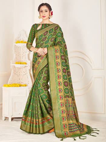 Catch All The Limelight Wearing This Pretty Designer Weaved Saree In Green Color. This Saree And Blouse Are Fabricated On Banarasi Art Silk Which Gives A Rich Look To Your Personality. 