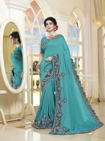 Look Attractive Wearing This Pretty Saree In Blue Color. This Saree and Blouse Are Silk Based Beautified With Detailed Heavy Embroidery Giving An Attractive Look. 