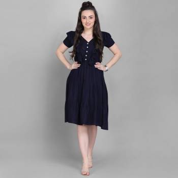 Here Is A Lovely Readymade Western Dress Pattern Readymade Kurti In Navy Blue Color. This Kurti Is Fabricated On Rayon Which Is Soft Towards Skin And Easy To Carry All Day Long. 