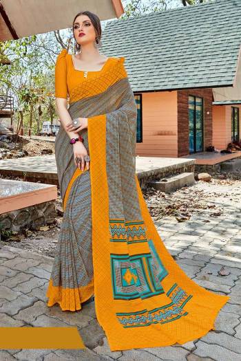 Simple And Elegant Looking Saree Is Here For Daily Wear In Grey color paired with Musturd Yellow Colored Blouse. This Saree And Blouse Are Georgette Based Which IS Light Weight And Ensures Superb Comfort All Day Long. 