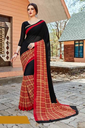 For Your Casual Or Semi-Casual Wear, Grab This Printed saree In Black And Red Color paired With Black Colored blouse. This Saree And Blouse Are Fabricated On Georgette Beautified With Prints. It Is Light In Weight And Easy To Carry All Day Long. 