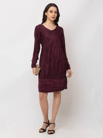 Grab This Pretty Party Wear One-Piece In Wine color Fabricated On Satin. Its Lovely Crush Pattern Gives A Unique Look And Also This Dres Is Available In All Regular Sizes. 