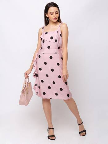 Look Pretty In This Readymade One-Piece Dress In Baby Pink Color Fabricated On Cotton. This Pretty Dress Is Beautified With Polka Dots Prints Which Gives A Cute Look.