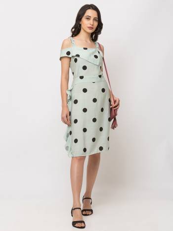 Look Pretty In This Readymade One-Piece Dress In Pastel Green Color Fabricated On Cotton. This Pretty Dress Is Beautified With Polka Dots Prints Which Gives A Cute Look.