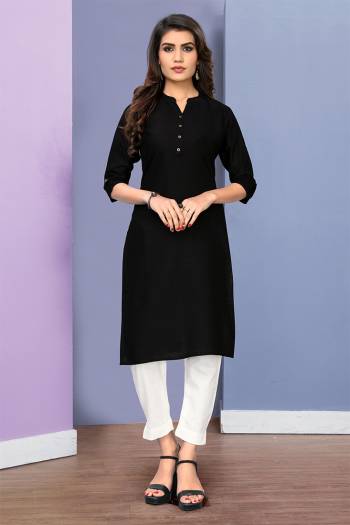 Simple and Elegant Looking Readymade Straight Kurti Is Here In Black Color Fabricated On Rayon. This Plain Kurti Can Be Paired With Same Or contrasting Colored Bottom. 