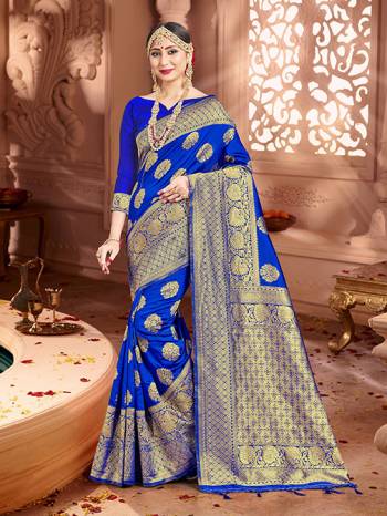 Shine Bright Wearing This Pretty Designer Royal Blue Colored Heavy?Weaved Saree. This Saree And Blouse Are Fabricated On Banarasi Art Silk Beautified With Weave All Over. It Is Suitable For Upcoming Wedding And Festive Season. Buy Now.