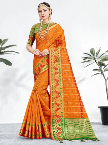 Shine Bright Wearing This Pretty Designer Orange Colored Heavy Weaved Saree. This Saree And Blouse Are Fabricated On Banarasi Art Silk Beautified With Weave All Over. It Is Suitable For Upcoming Wedding And Festive Season. Buy Now.