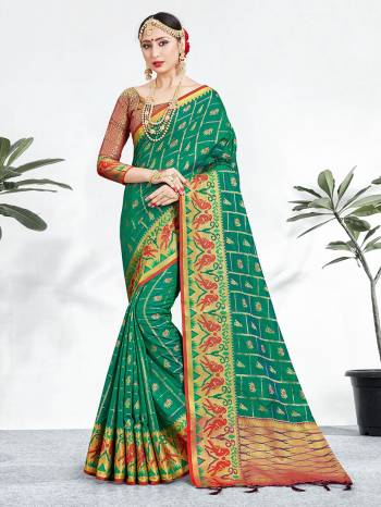 Shine Bright Wearing This Pretty Designer Teal Green Colored Heavy Weaved Saree. This Saree And Blouse Are Fabricated On Banarasi Art Silk Beautified With Weave All Over. It Is Suitable For Upcoming Wedding And Festive Season. Buy Now.